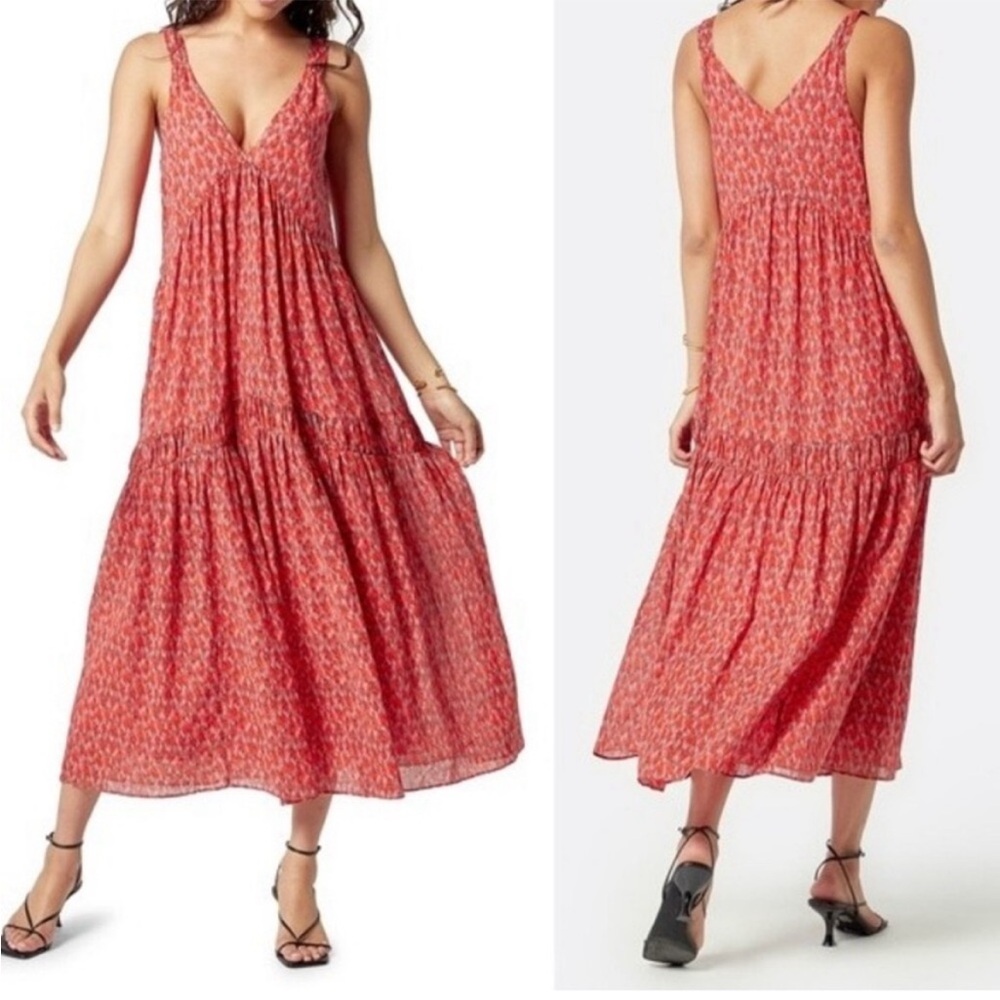 Joie midi maxi red pink tiered dress size L